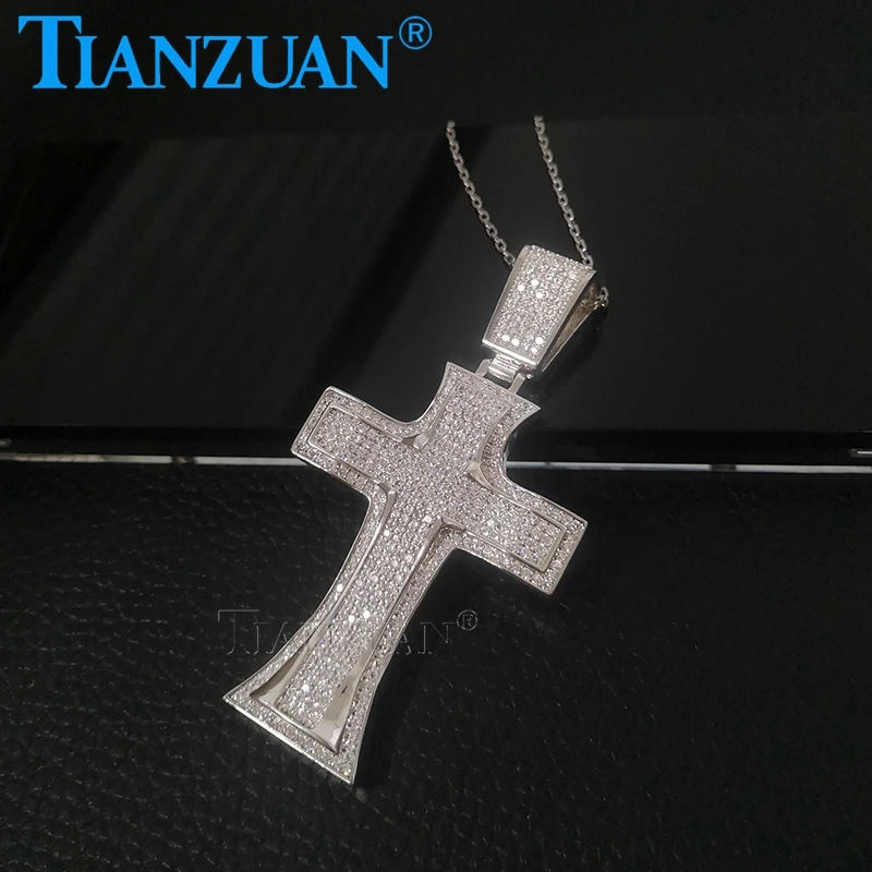 Trendy Full Moissanite Cross Pendant Necklace for Women Men Gifts 925 Silver Fashion Necklace Jewelry Party Daily Accessories
