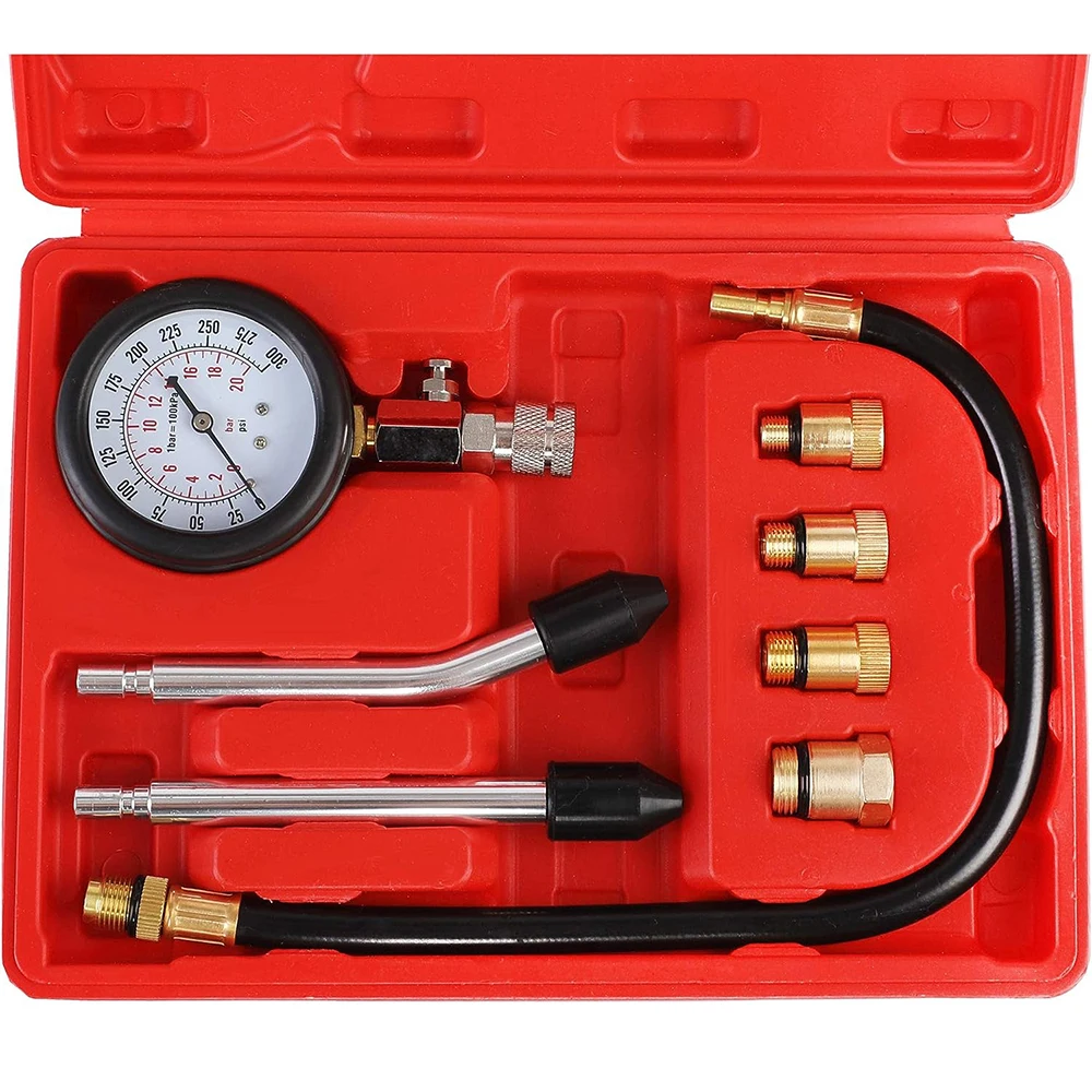 0-300Psi/20Bar 오토바이 자동차 실린더 테스터 압력 게이지 M10 M12 M14 M18 어댑터 가솔린 압축 테스트 미터 진단기