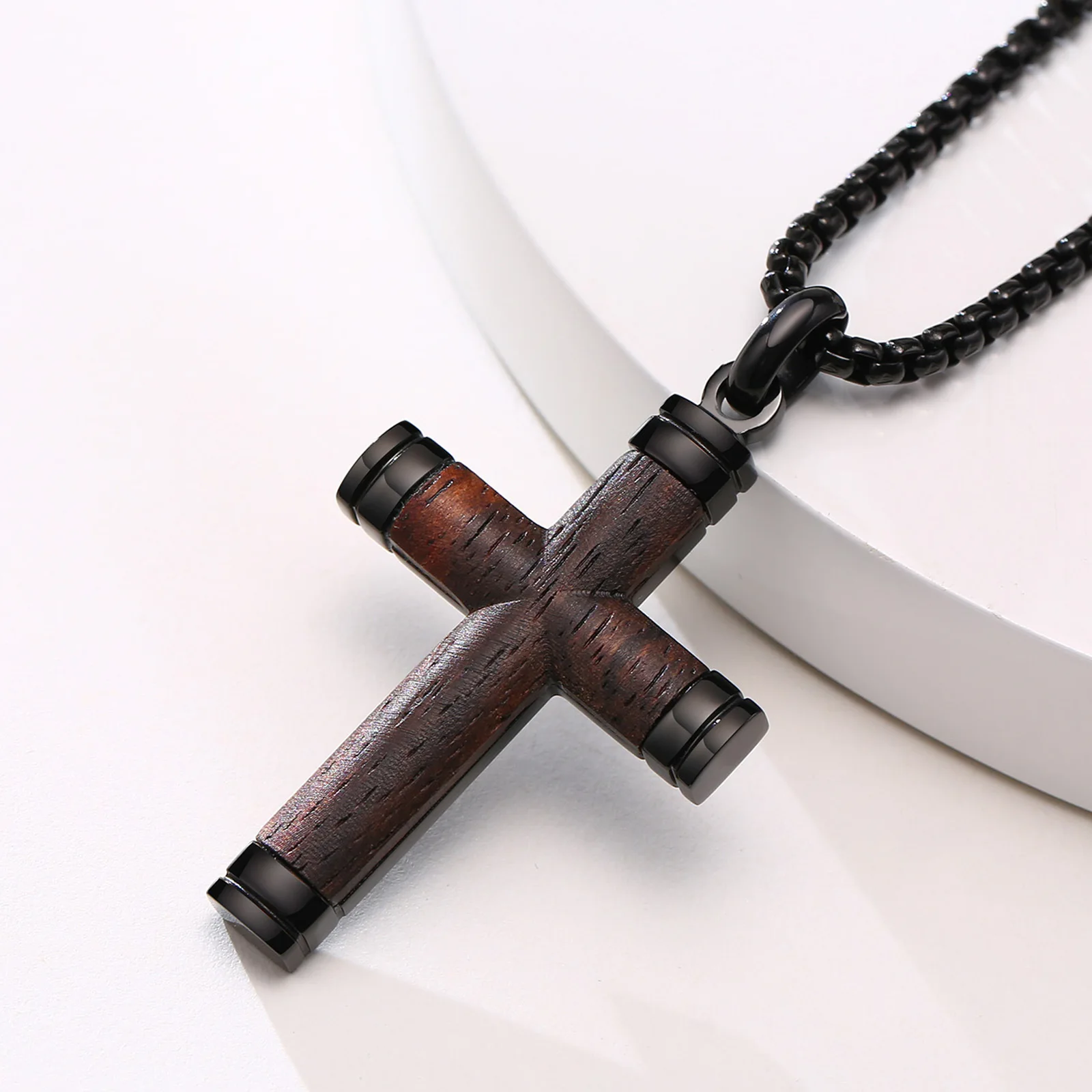 Modische Titan Stahl Birne Blume Kreuz Halskette Hip Hop männer Katholischen Gebet Anhänger Party Talisman Schmuck – Detail 3