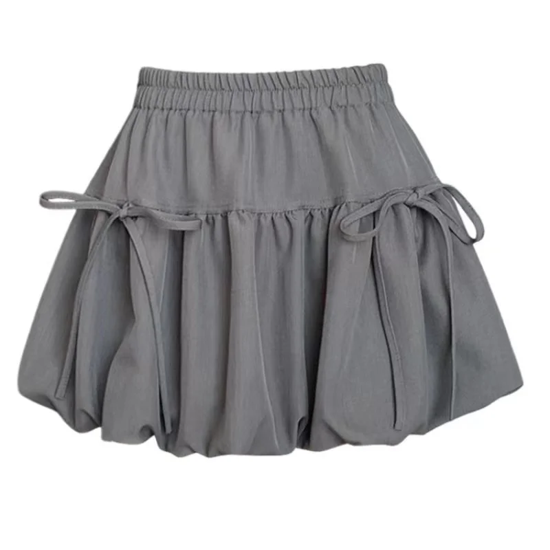 Zjaiss 2026 Summer Ballet Style Bow A-Line Women's Mini Skirts High Elastic Waist Tie Pleated Bud Balloon Skirt 5