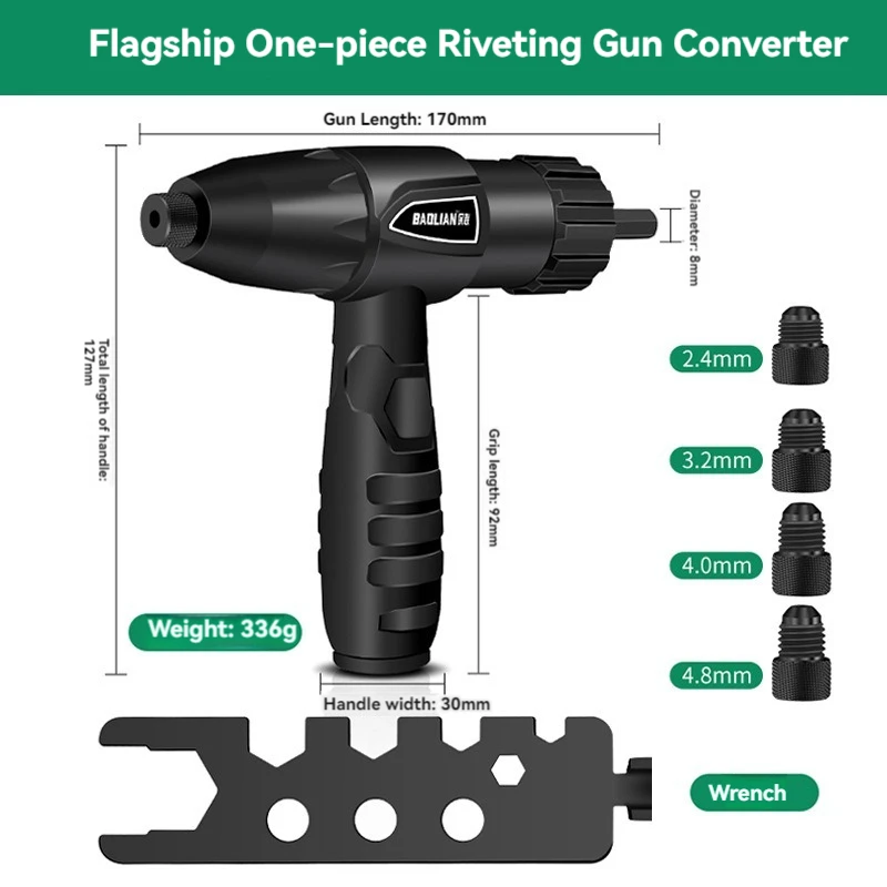 IntegratedElectric Rivet Gun Drill Adapter Riveting Tool Cordless 2.4-4.8mm Different Guide Nozzle Models Power Tool Accessories