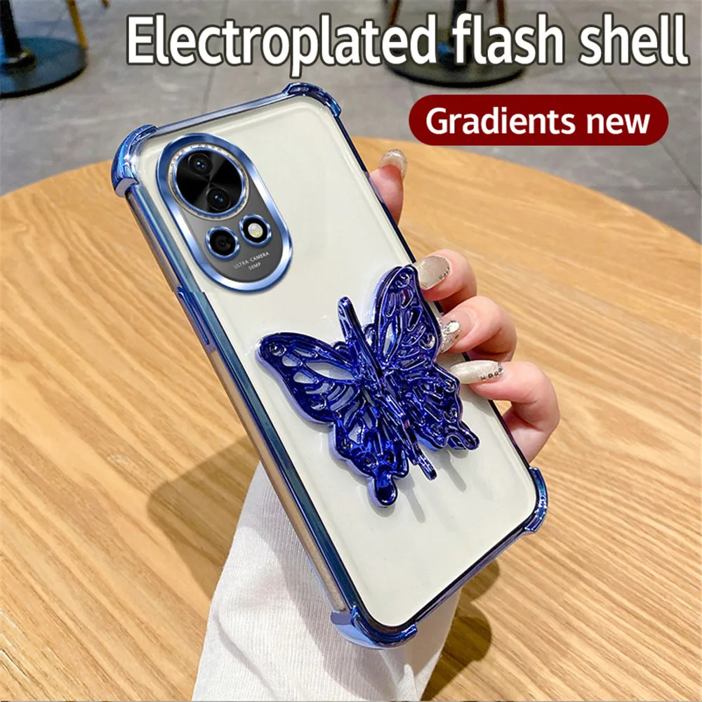 Shockproof Glitter Butterfly Stand Phone Case with Plating Soft Silicon Cover