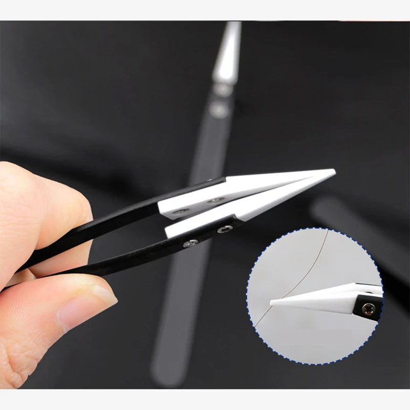 Anti-Static Ceramic Tweezers Stainless Steel Industrial Ceramic Tweezers Insulated Straight/Curved Tip Black-Whit Tools