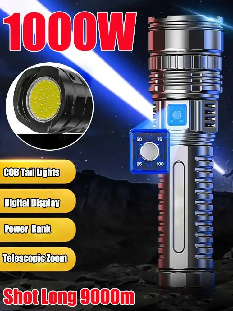 Description Picture 3 of item15000mah Built-in Battery 1000W Most Powerful Led Flashlights Tactical Flash Light Emergency Spotlights 4km Holiday Gifts