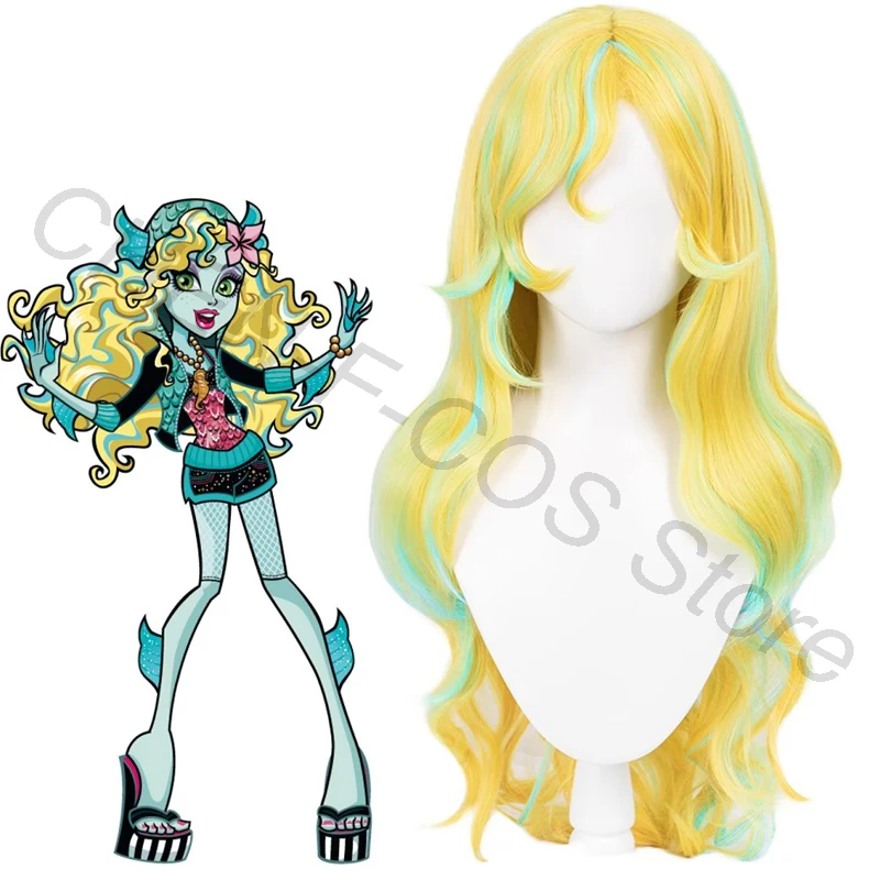 Monster High Lagoona Parrucca Cosplay Blu Giallo Lungo Capelli Lisci Puntelli Film Donna Prestazioni Halloween Natale Carnevale