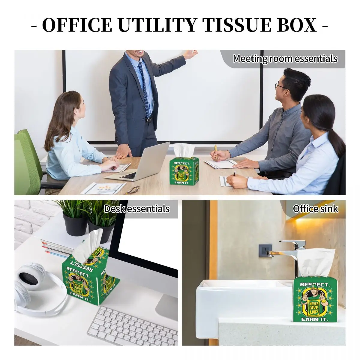 Custom WWE John Cena Tissue Box Holder Square Never Give Up PU Leather Facial Tissue Box Cover for Car Home 6