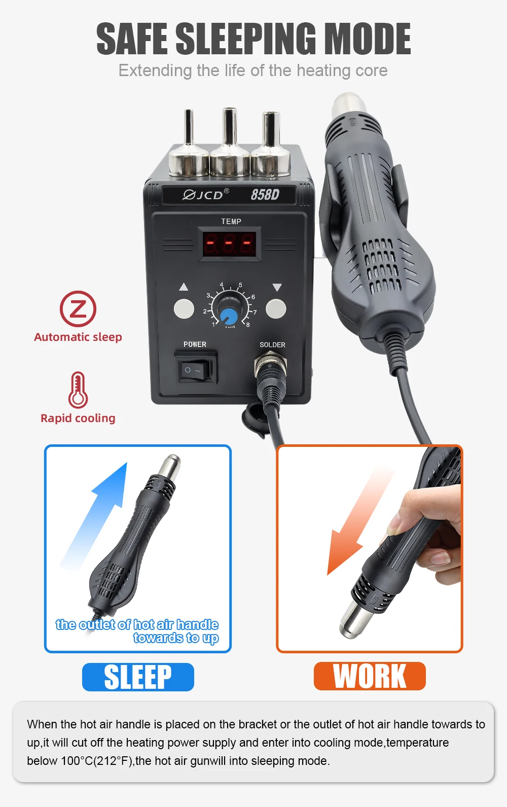 JCD 700W Hot Air Gun 858D BGA Rework Solder Station Soldering Heat Air Gun Station 220V / 110V For SMD SMT Welding Repair 3