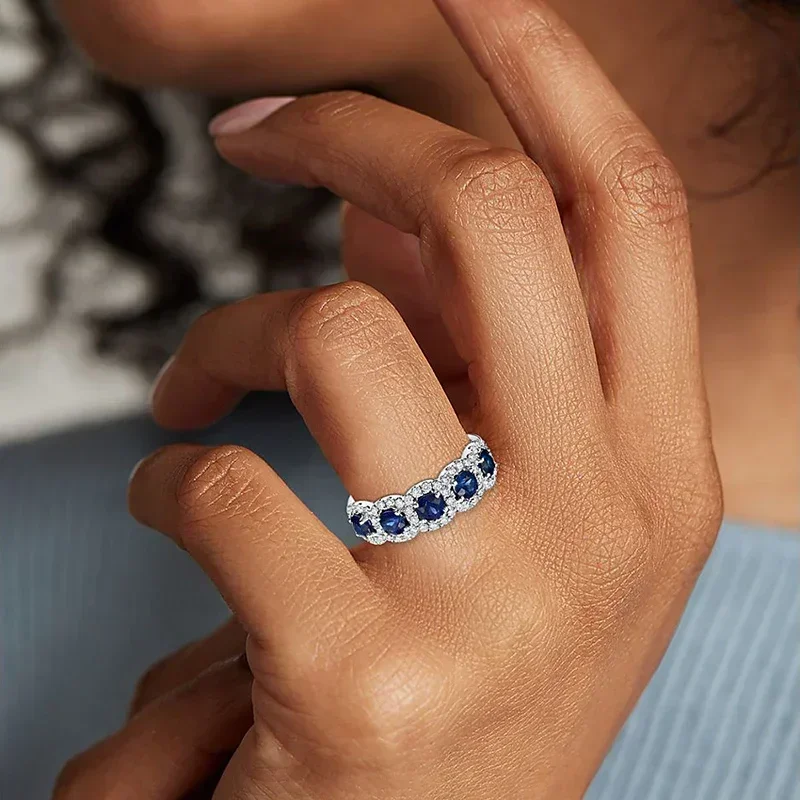 Women's Ring Blue/White Zircon Klein Style Finger Accessories Sparkling Silver Watch Band Fashion Jewelry finger rings womens ring jewelry rings ring jewelry