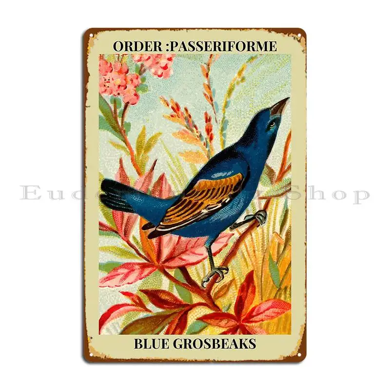 Blue Grosbeak Bird Sigaretta Card Metal Signs Cave Targhe Da Garage Personalizzate Club Club Tin Sign Poster