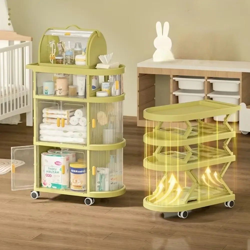 Folding Trolley Rack Children's Products Snack Toys Sundries Storage Rack Kitchen Living Room Mobile Multi-Layer Organizer Shelf