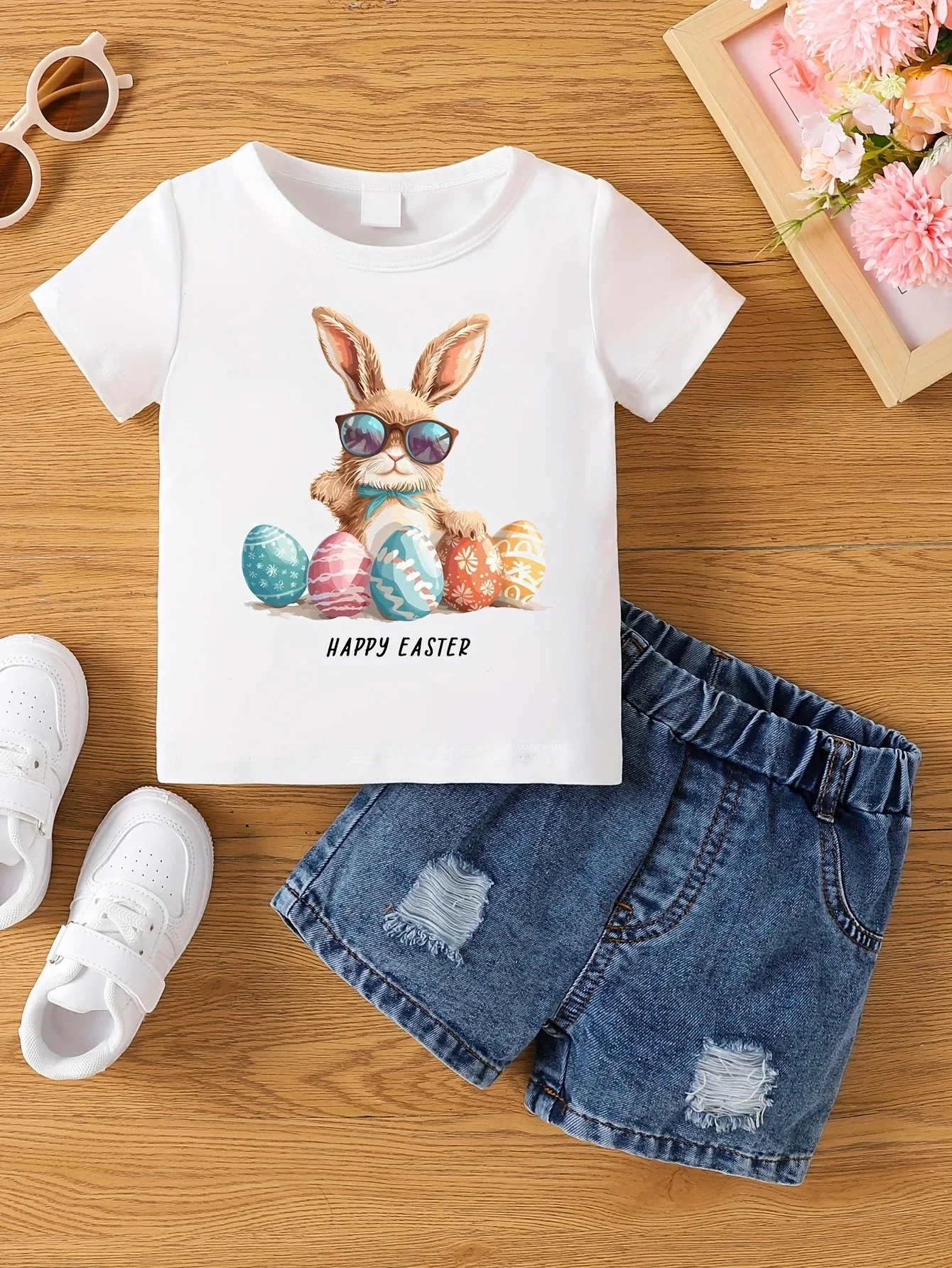 Aby Boys and Girls Summer Hot Painted Round Neck Short-sleeved Top Girls Just T-shirts. Shorts not included 24 Sc6983c2fd95348d6aebafcf64dabde519