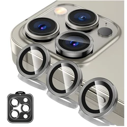 Titanium Gray Metal Tempered Glass Camera Lens Cover Screen Protector - iPhone 15 Pro Max (GRAY)