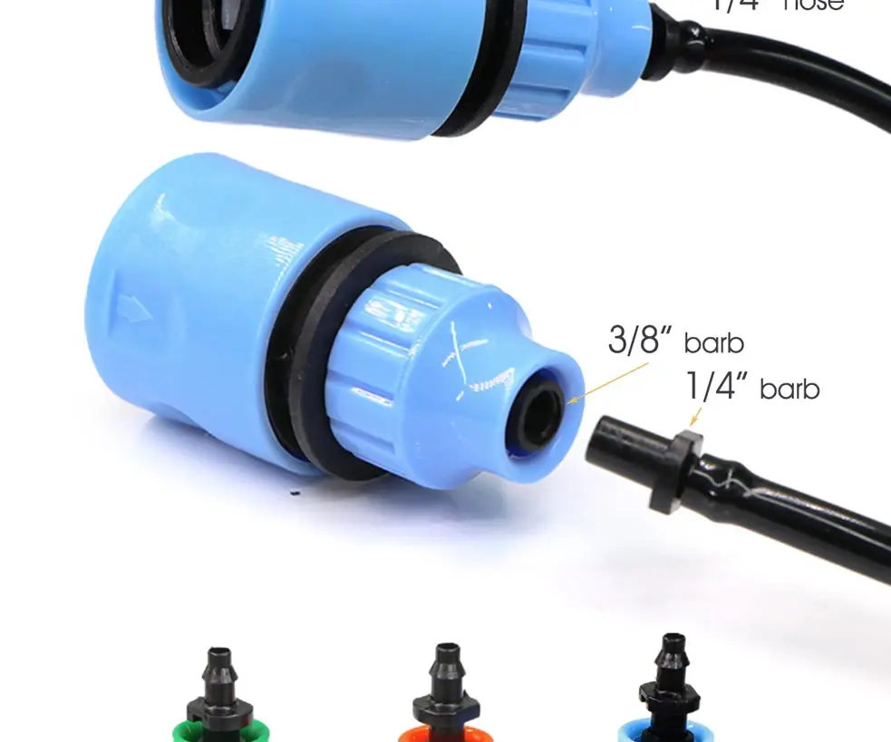 3 Stück 1/4 ''3/8'' Garten-Schnell verbindungs schlauch adapter mit Widerhaken kupplung 16mm Stecker für Bewässerungs rohr bewässerungs zubehör – Detail 8