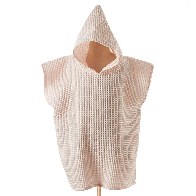 Children's Bathrobe,Pure Cotton Waffle Hooded Bath Towel,Boys Girls Wearable Beach Towels ,Baby Cape Blanket,Infant Baby Stuff