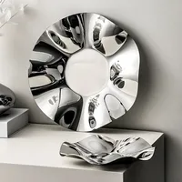 Deluxe Silver Stainless Steel Fruit Tray, Wavy Art Tray, Living Room Table Storage Box, Stainless Steel Decorative Tableware 1