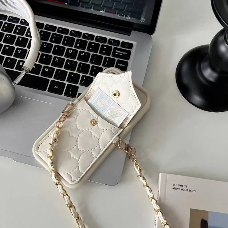 Stylish Strap Chain Wallet Phone Case with Soft Silicone and Rope Strap Cover