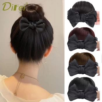 DIFEI Synthetic Wig Claw Clip Doughnut Bun Hairpin Heat-resistant Chemical Fiber Elegant Black Beige Bow Doughnut Bun Wig