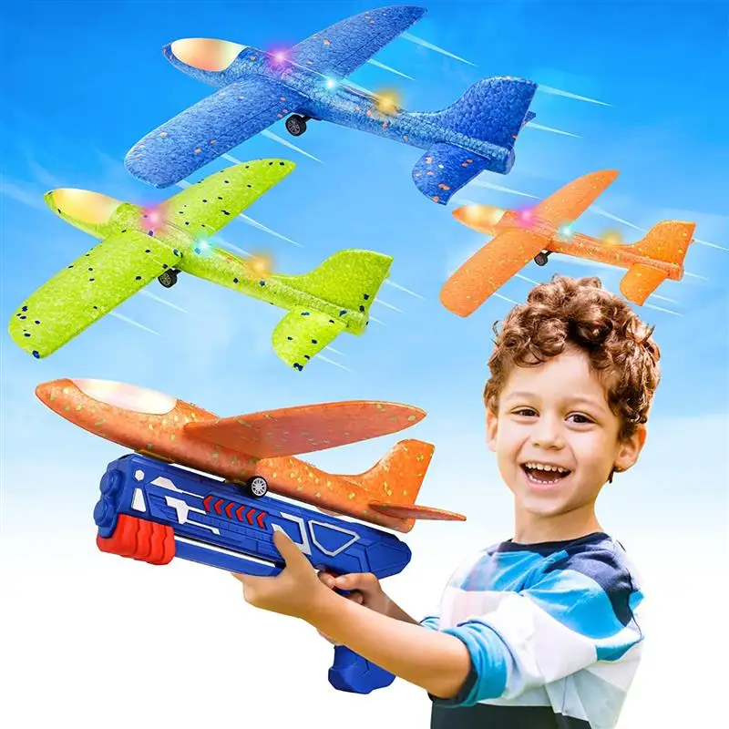 

3 Pack Airplane Launcher Toys, 2 Flight Modes LED Foam Glider Catapult Plane Toy for Boys, Outdoor Flying Toys Birthday Gifts