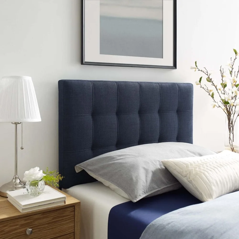 

Tufted Linen Fabric Upholstered Queen Headboard in Navy freight Free Bed Headboards Bedroom Furniture Home