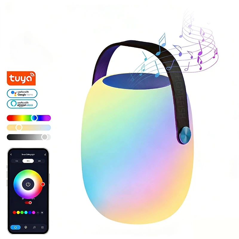 HOMEFISH Smart Tuya RGB LED Speaker Light BT 16M Colors IP44 Waterproof Works with Alexa & Google Assistant Portable Mood Lamp