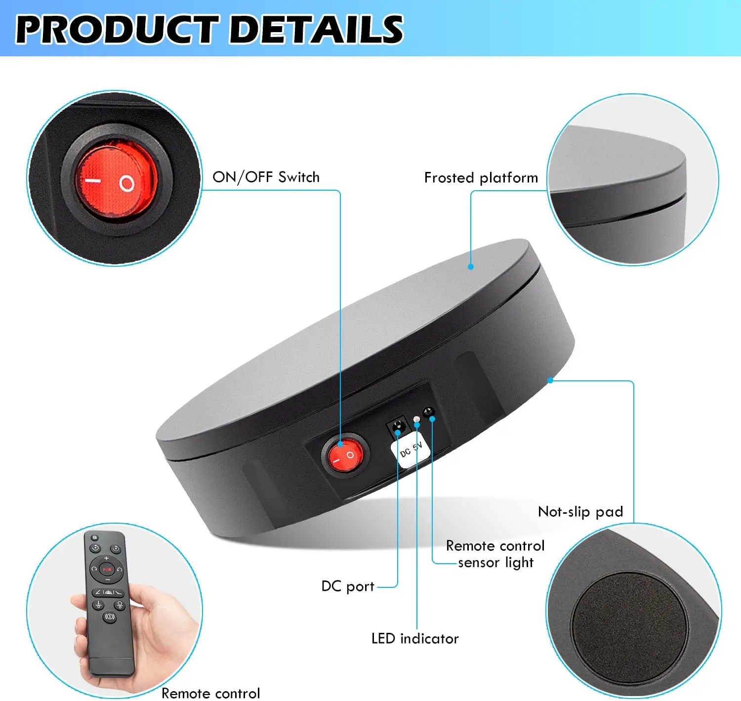 Motorized Rotating Display Stand, Remote Control 360 Degree Electric Rotating Turntable for Photography Products Display