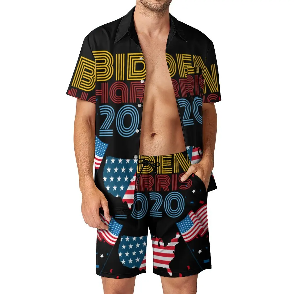 

2 Pieces Coordinates Biden-Harris-2020-American-map-and-flag-Biden High Grade Men's Beach Suit Funny Home USA Size