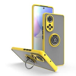 Matte Silicone Phone Cover with Auto Focus & Finger Ring Holder for Huawei P40 Lite (Yellow)
