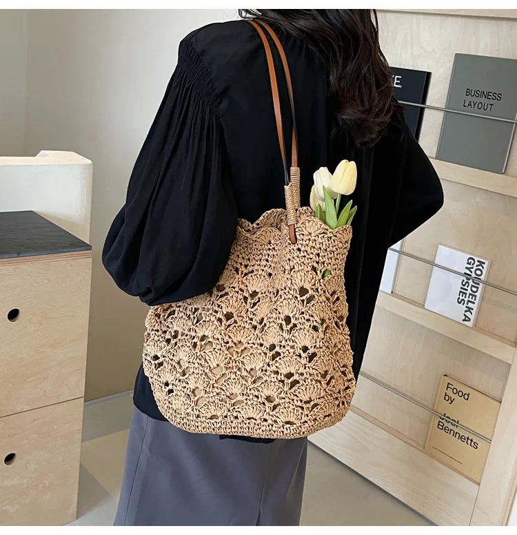 Luxury Design Straw Woven Tote Bags Summer Casual Large Capacity Handbags New Fashion Beach Women Shoulder Simple Style Shopping