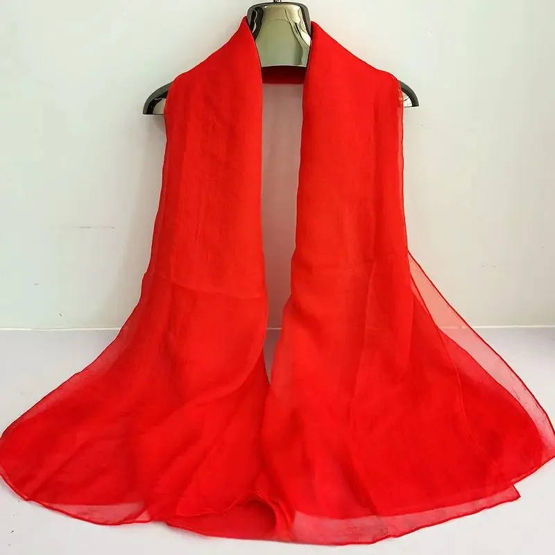 Elegant Red Silk Chiffon Scarf - Women's Fashionable Spring Autumn Shawl