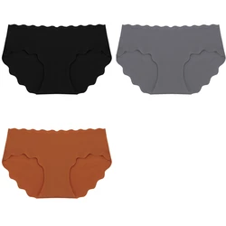 3 - Piece Set of Seamless Silk Satin Women's Panties with Wavy Edge and Comfort Fit - M (Set 12)