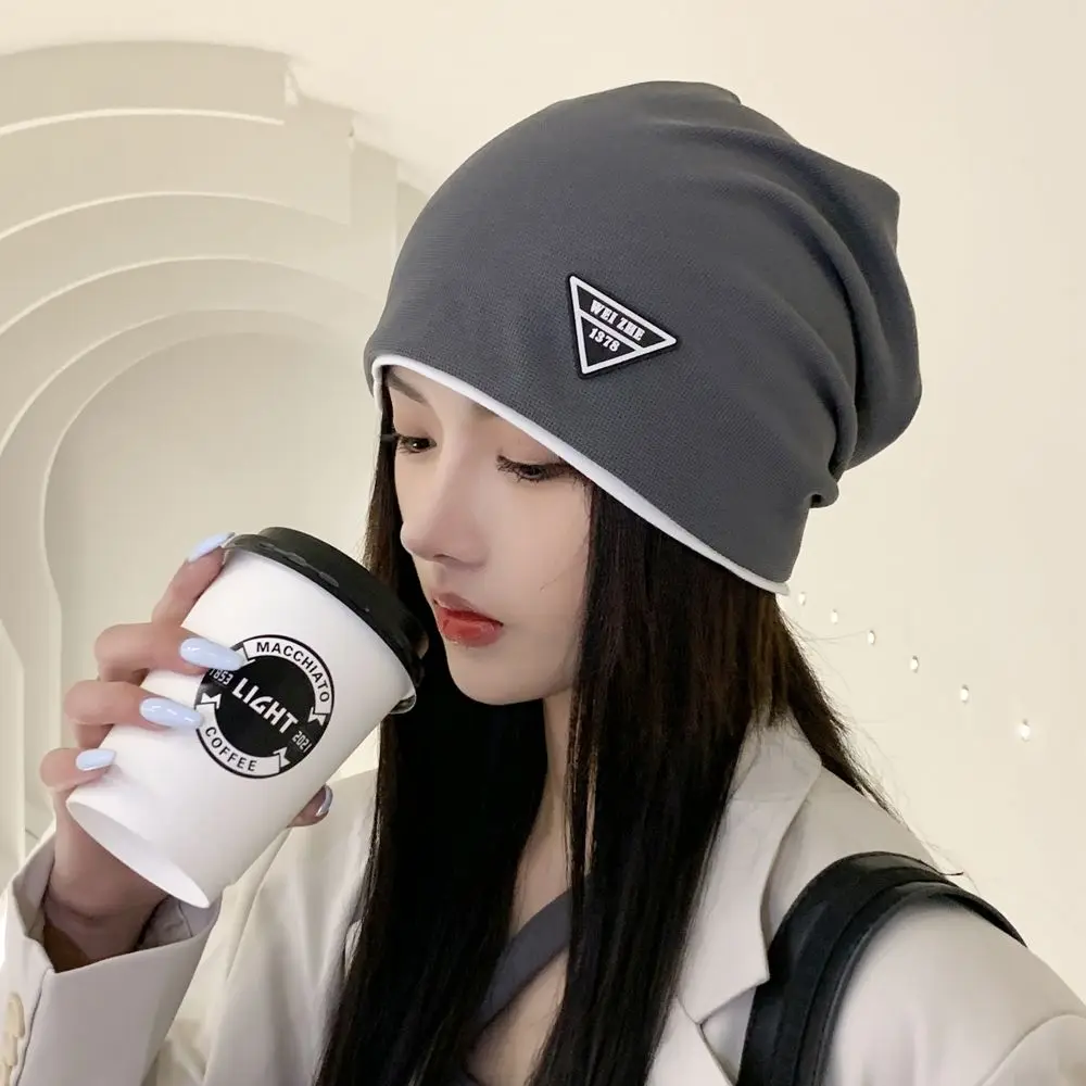 

Protection Solid Color Autumn and Winter Letter Inverted Triangle Label Korean Style Caps Beanie Hat Knitted Hat Women Warm Cap