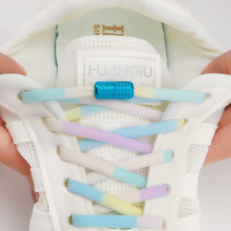 Bunte keine Krawatte Schnürsenkel elastische Schnürsenkel Turnschuhe Regenbogen runde Tennis Schnürsenkel ohne Krawatten Kinder Erwachsene Laufschuhe Zubehör – Detail 3