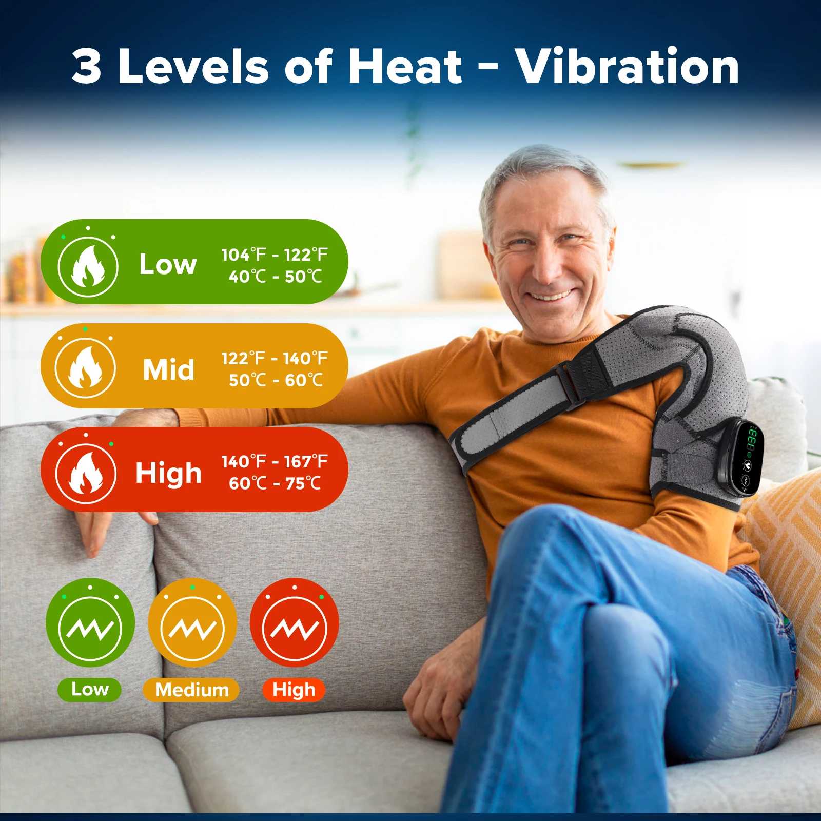Vibration Shoulder Massage Pad Heating Massager Electric Muscle Relax Belt Thermal Cordless Shoulder Support Brace Hot Compress