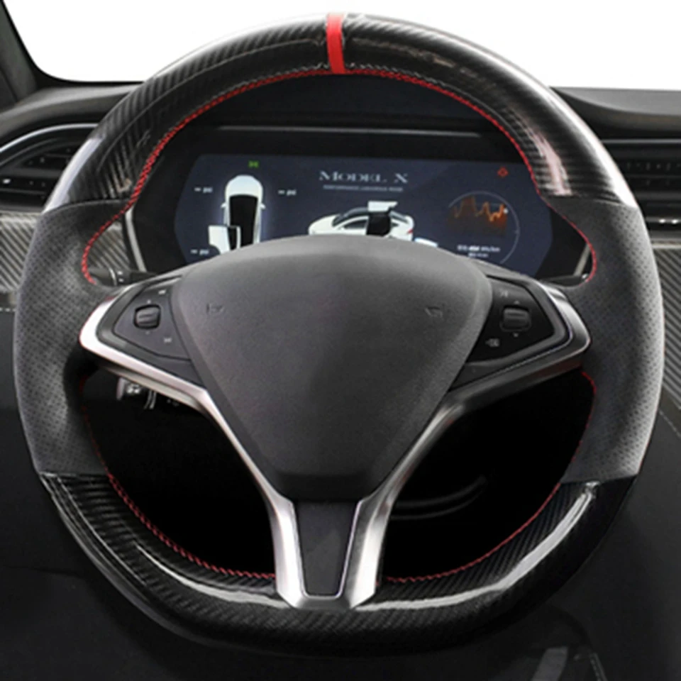 Auto Lenkrad Abdeckung Schwarz Echtes Leder Wildleder Geflecht Für Tesla Model S 2009-2021 Modell X 2012-2021 Auto Zubehör – Detail 2