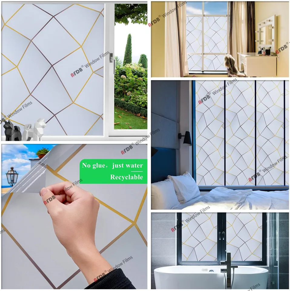 Pellicola per Vetri Finestre Privacy 45 x 145 cm, Riduzione Abbagliamento Solare, Anti-Calore, Facile da Installare, Senza Colla Static Stripe Pellicola, per Ufficio Bagno, Opaco puro