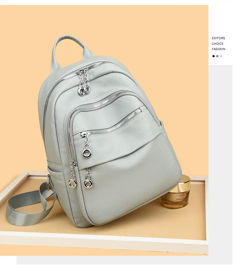 Mehrschichtiger, stilvoller Rucksack aus PU, einfacher Pendler- und Ausflugsrucksack für Studenten mit großem Fassungsvermögen – Detail 3