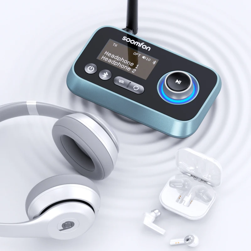 SOOMFON Adaptateur Audio Bluetooth 5.0 Émetteur et récepteur 3 en 1 pour  TV/Stéréo/Casque, Haut-parleurs - Récepteur Émetteur Bluetooth avec écran  LCD, 3,5 mm Aux, RCA, Câble Optique : : High-Tech