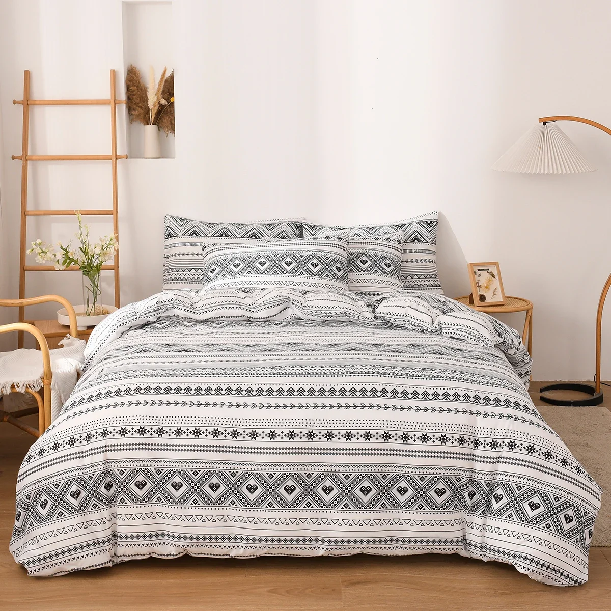 

Комплект постельного белья из 3-х предметов с геометрическим принтом и пододеяльником