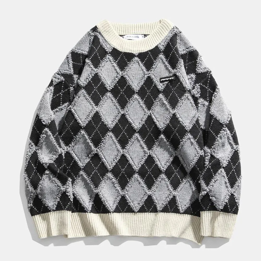 2023 Autumn Winter New Plaid Sweater Men Women Retro Couple Sweatshirts Long Sleeve Blouse Tops Pullovers Knit harajuku
