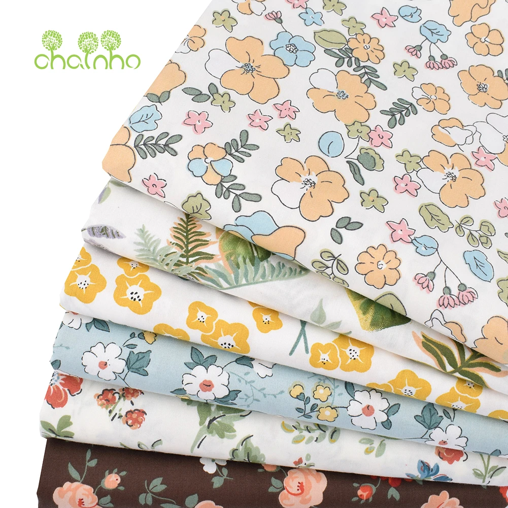 Chainho,Printed Twill Weave Cotton Fabric,DIY Sewing Quilting Material,Patchwork Cloth,6 Designs Floral Series,2 Sizes,15C278