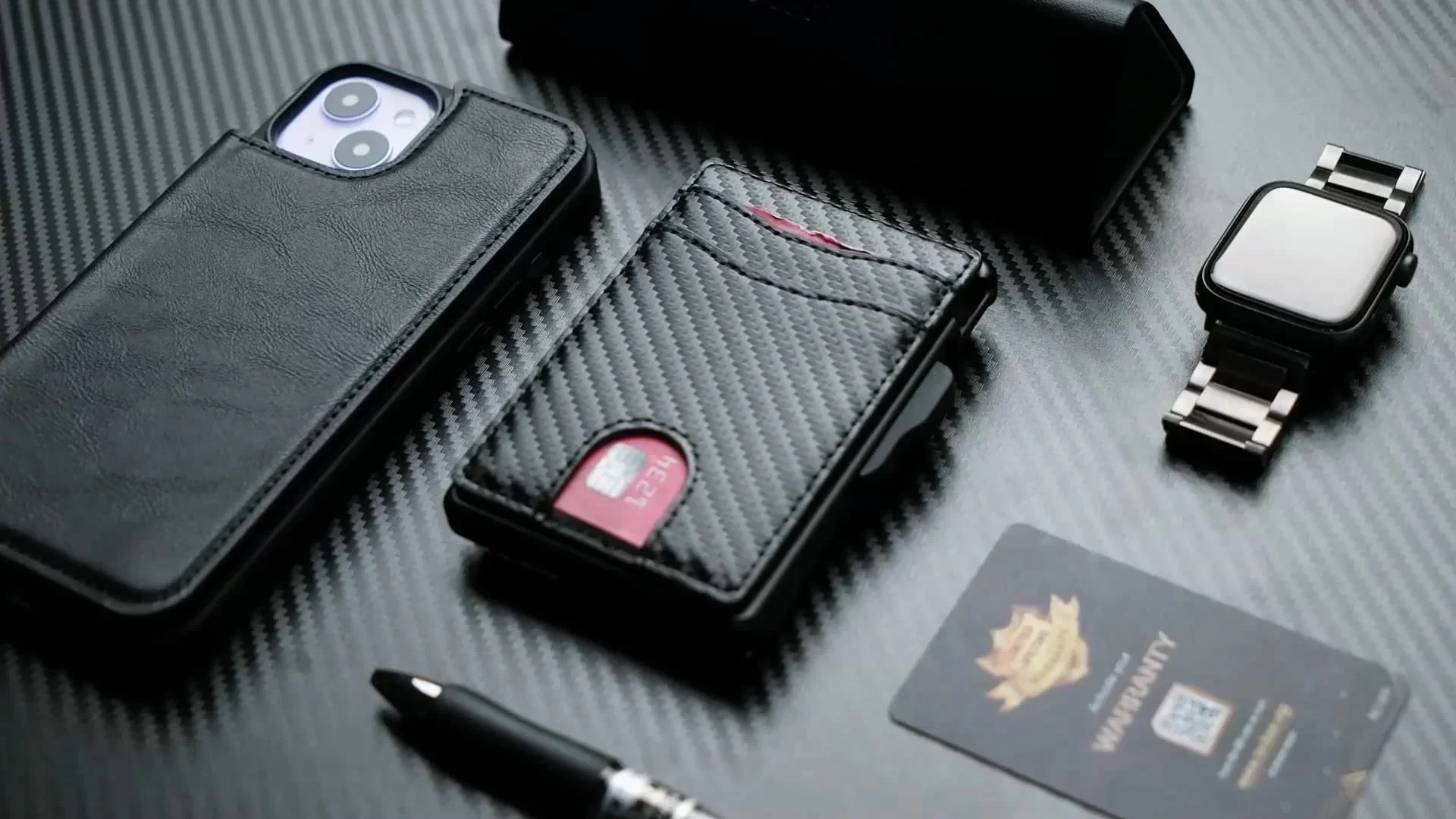 Anti-RFID Kreditkartenhalter Magnetische Herren-Geldbörsen Kohlefaser Metall-Kartenhalter Etui Reise-Minimalistische Schwarze Geldbörse für Männer – Detail 7