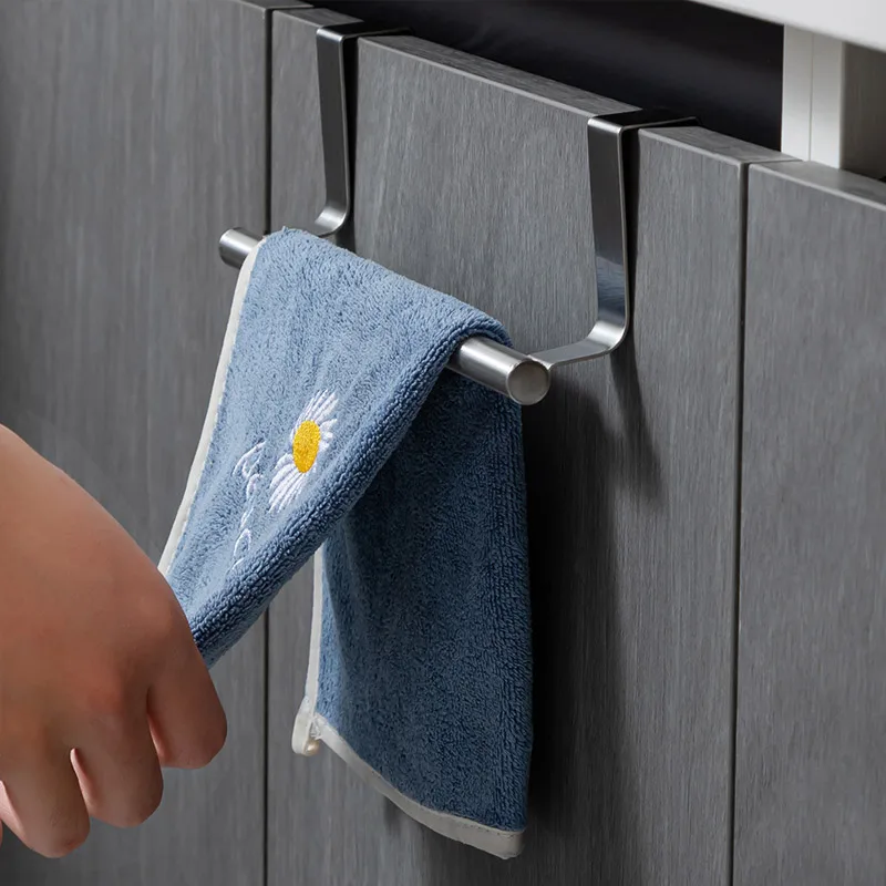 Towel Rack Over Door Towel Bar Hanging Holder Stainless Steel Bathroom Kitchen Cabinet Towel Rag Rack