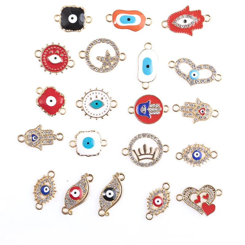 20 sztuk/partia Eyes Eyes Crystal Charm stopowe złącze z wyciętymi serduszkami korona Diy bransoletka kobiety dziewczyny biżuteria akcesoria