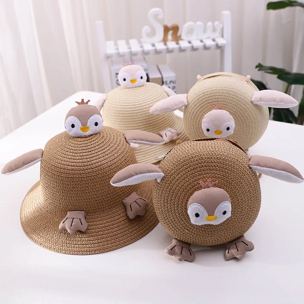 

Kids Hat Boy Girls Sun Visor UV Protection Panama Hat Gorras Summer Baby Handbag Bags with Cartoon Breathable Hat Straw Hat