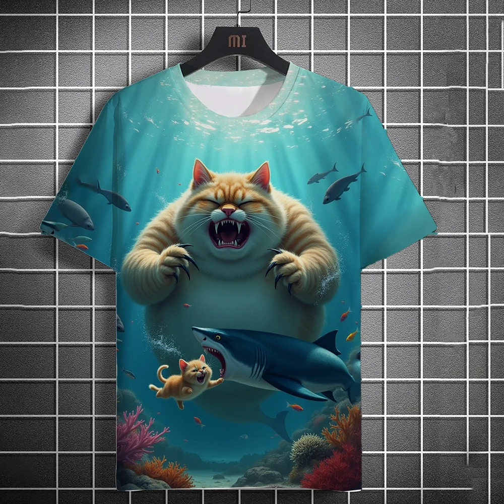 T-Shirt a Maniche Corte con Stampa 3D Gatto da Donna Cute