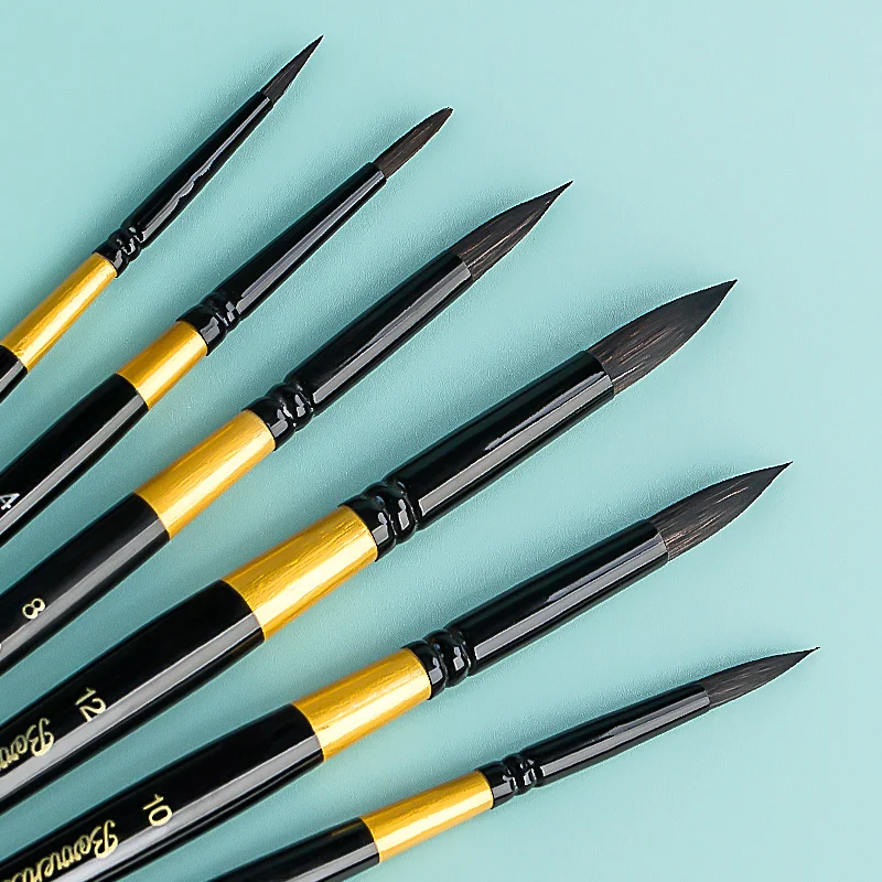 Painting Brushes 1/3/4 Pcs Professional Black Handle Squirrel Hair Round for Watercolor Acrylic Gouache Oil Painting