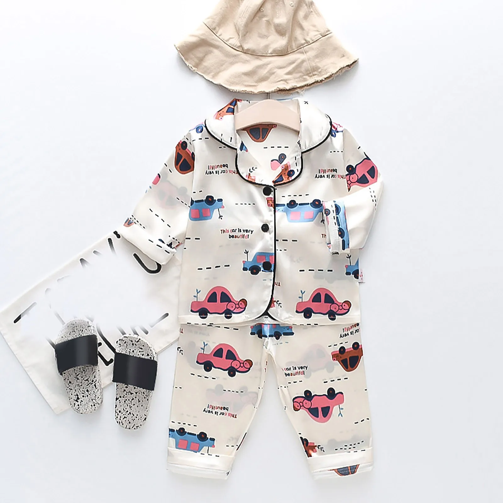 Toddler Kids Baby Boys Girls Satin Cartoon Button Down Shirt Tops + Long Pants Silk Toddler Girl Pajamas 5t Kitty for