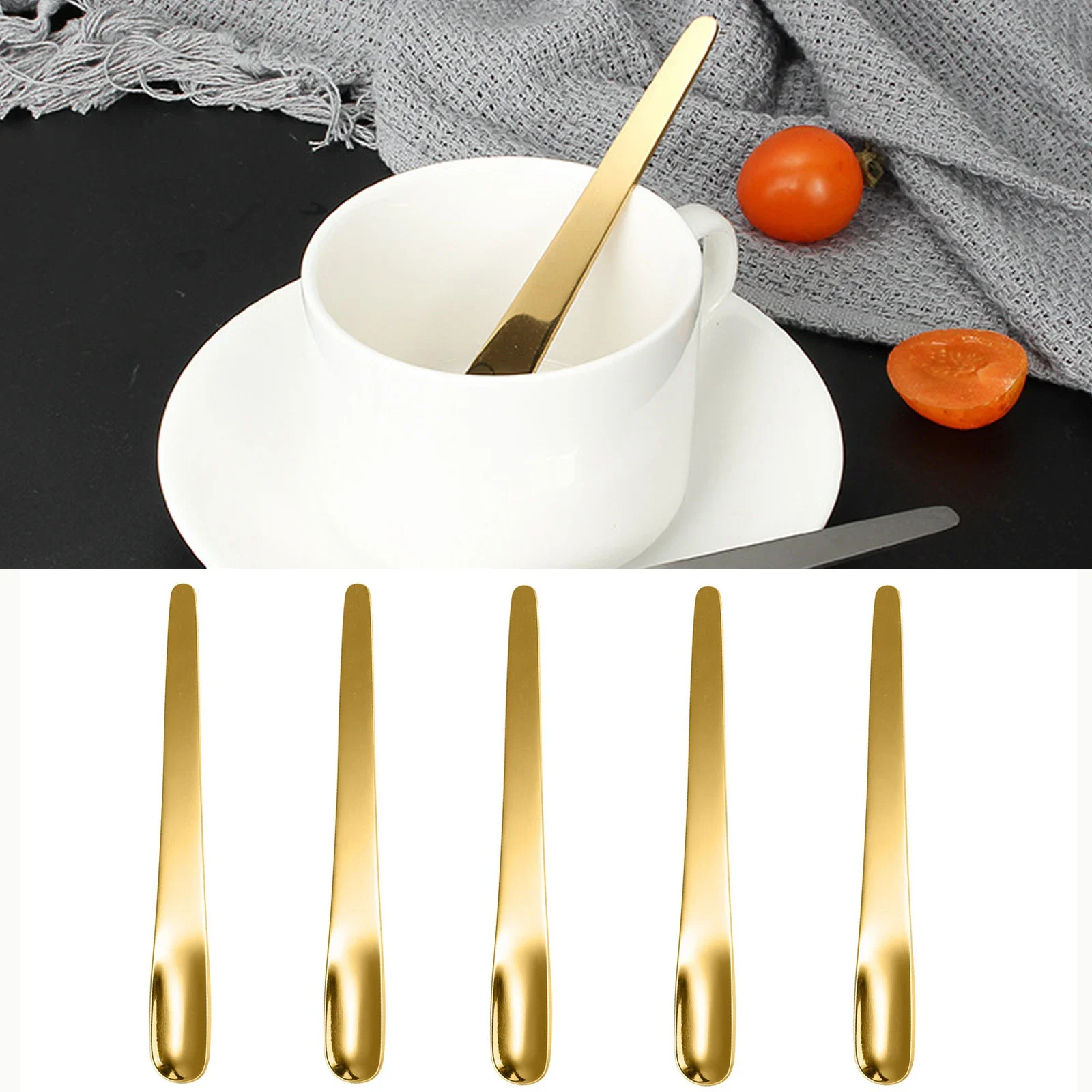 5PCS Coffee Spoon Stainless Steel Flat Spoon For Dessert Small Coffee Scoop Mixer Stirring Bar Kitchen Tableware spoon