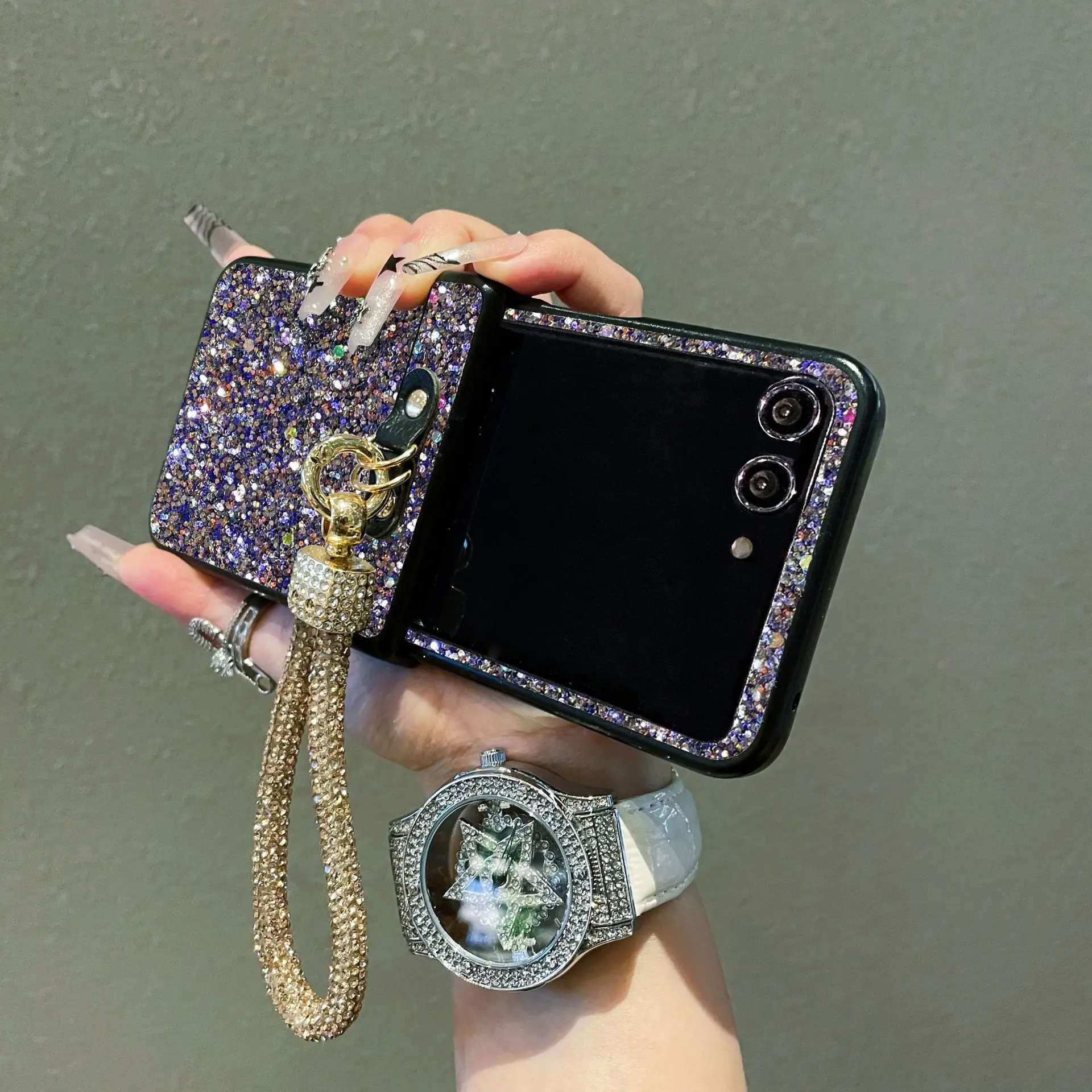 Luxury Artificial Diamond Plated Strap Lanyard Phone Case - Korean Style Cover