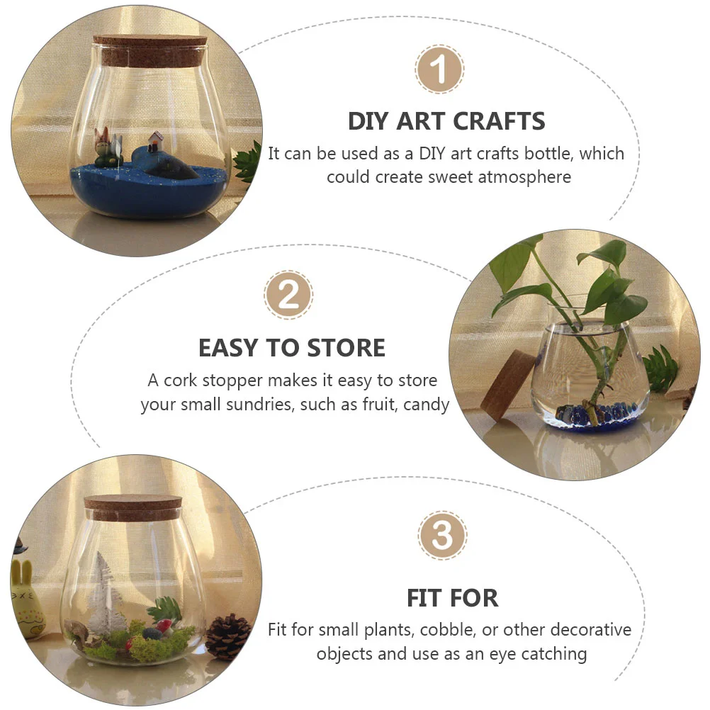 Cork Glass Bottle Plant Small Mason Jars Round Terrarium with Lid Basket Clear Succulent Pot Display Suite Decorate 4